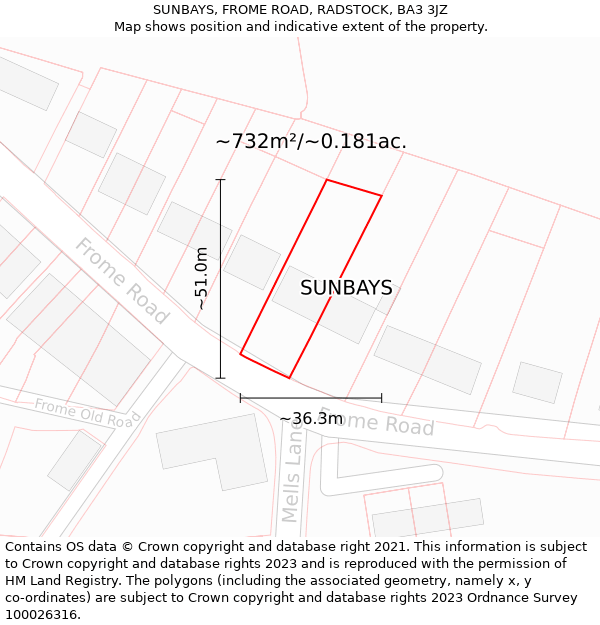 SUNBAYS, FROME ROAD, RADSTOCK, BA3 3JZ: Plot and title map