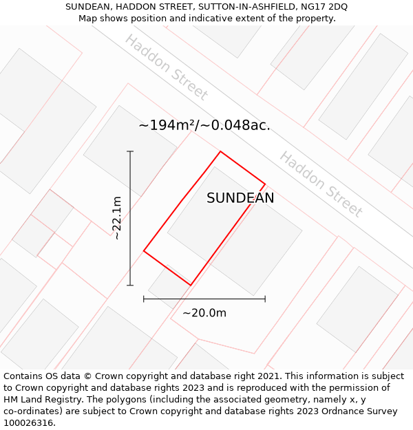 SUNDEAN, HADDON STREET, SUTTON-IN-ASHFIELD, NG17 2DQ: Plot and title map