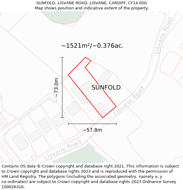SUNFOLD, LISVANE ROAD, LISVANE, CARDIFF, CF14 0SG: Plot and title map