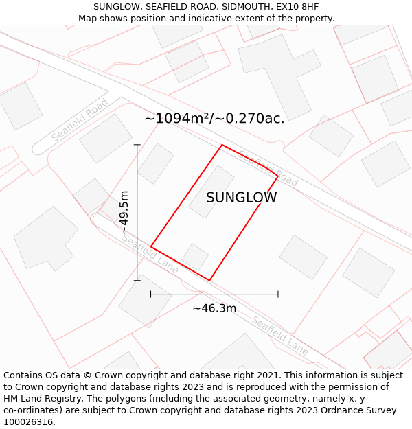 SUNGLOW, SEAFIELD ROAD, SIDMOUTH, EX10 8HF: Plot and title map