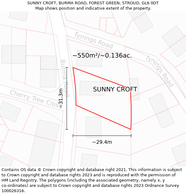 SUNNY CROFT, BURMA ROAD, FOREST GREEN, STROUD, GL6 0DT: Plot and title map