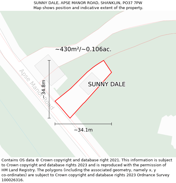 SUNNY DALE, APSE MANOR ROAD, SHANKLIN, PO37 7PW: Plot and title map