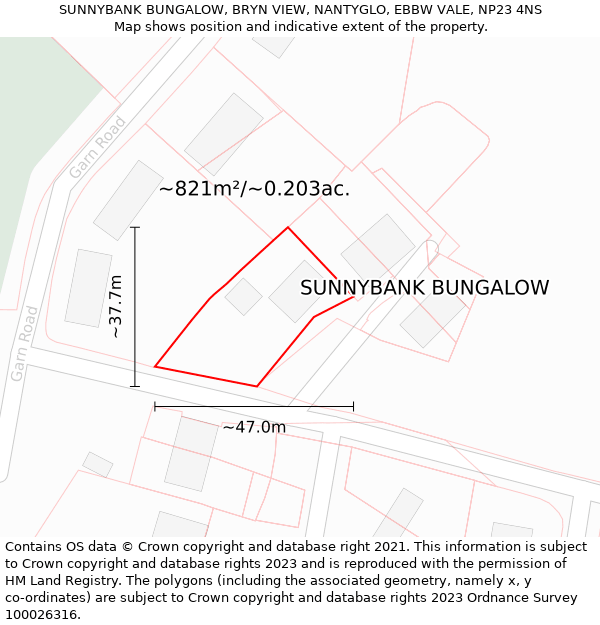 SUNNYBANK BUNGALOW, BRYN VIEW, NANTYGLO, EBBW VALE, NP23 4NS: Plot and title map