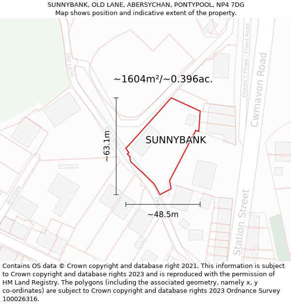 SUNNYBANK, OLD LANE, ABERSYCHAN, PONTYPOOL, NP4 7DG: Plot and title map