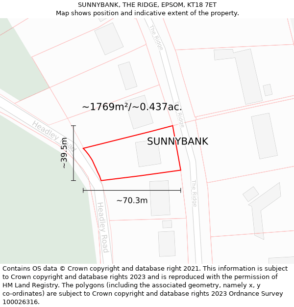 SUNNYBANK, THE RIDGE, EPSOM, KT18 7ET: Plot and title map