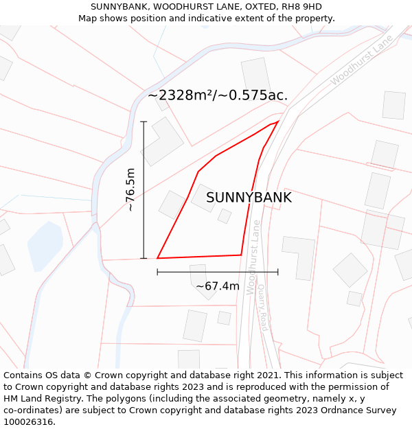 SUNNYBANK, WOODHURST LANE, OXTED, RH8 9HD: Plot and title map