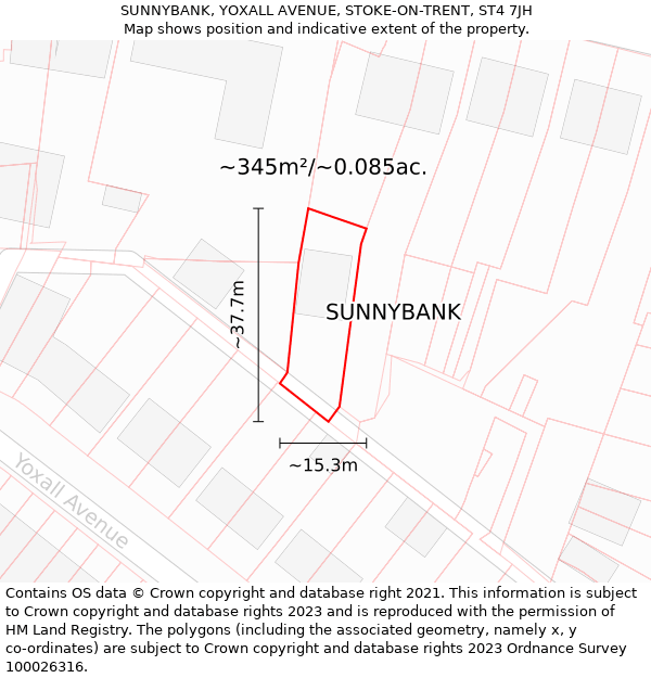SUNNYBANK, YOXALL AVENUE, STOKE-ON-TRENT, ST4 7JH: Plot and title map