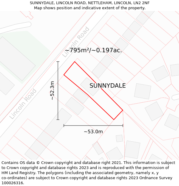 SUNNYDALE, LINCOLN ROAD, NETTLEHAM, LINCOLN, LN2 2NF: Plot and title map