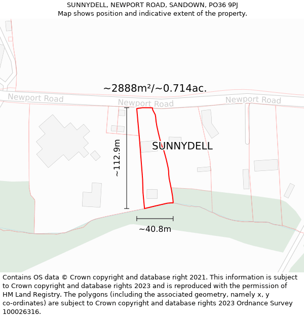 SUNNYDELL, NEWPORT ROAD, SANDOWN, PO36 9PJ: Plot and title map
