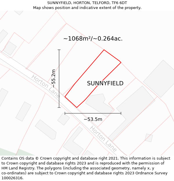 SUNNYFIELD, HORTON, TELFORD, TF6 6DT: Plot and title map