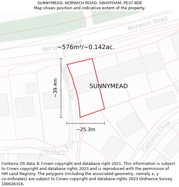 SUNNYMEAD, NORWICH ROAD, SWAFFHAM, PE37 8DE: Plot and title map