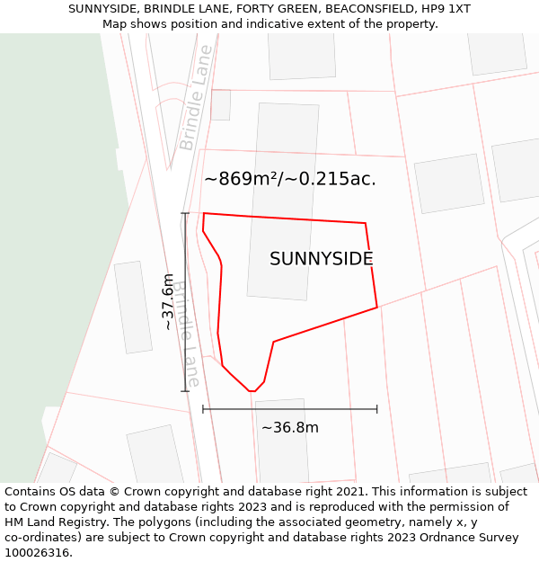 SUNNYSIDE, BRINDLE LANE, FORTY GREEN, BEACONSFIELD, HP9 1XT: Plot and title map