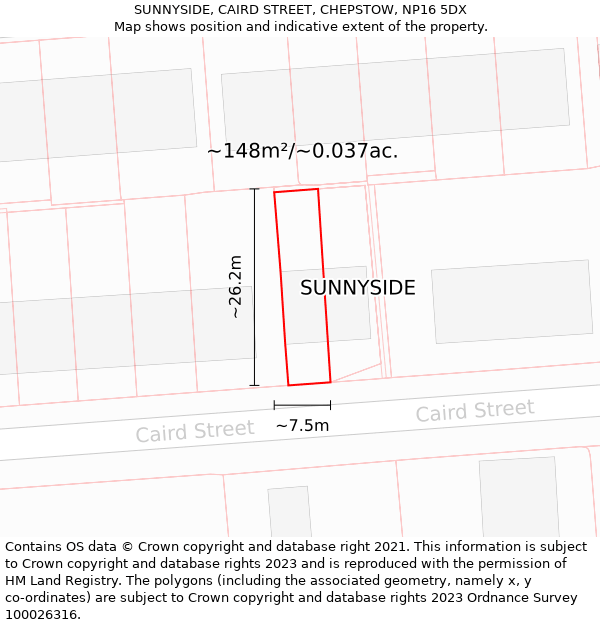 SUNNYSIDE, CAIRD STREET, CHEPSTOW, NP16 5DX: Plot and title map