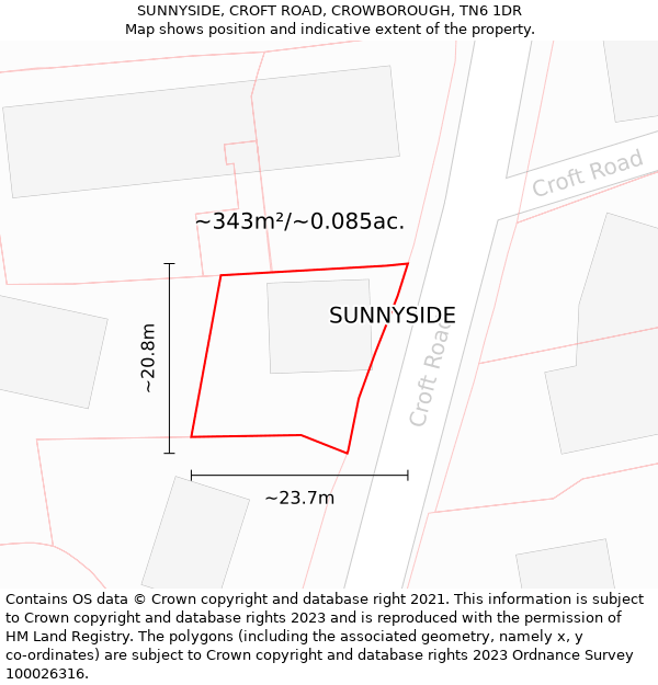 SUNNYSIDE, CROFT ROAD, CROWBOROUGH, TN6 1DR: Plot and title map