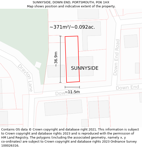 SUNNYSIDE, DOWN END, PORTSMOUTH, PO6 1HX: Plot and title map