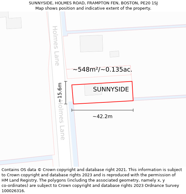 SUNNYSIDE, HOLMES ROAD, FRAMPTON FEN, BOSTON, PE20 1SJ: Plot and title map