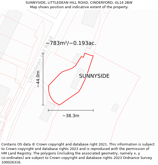 SUNNYSIDE, LITTLEDEAN HILL ROAD, CINDERFORD, GL14 2BW: Plot and title map