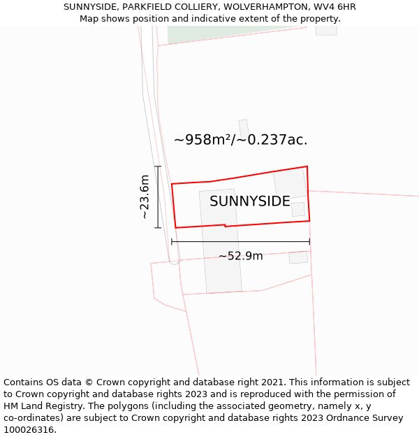 SUNNYSIDE, PARKFIELD COLLIERY, WOLVERHAMPTON, WV4 6HR: Plot and title map