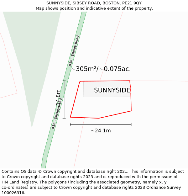 SUNNYSIDE, SIBSEY ROAD, BOSTON, PE21 9QY: Plot and title map