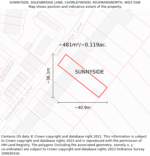 SUNNYSIDE, SOLESBRIDGE LANE, CHORLEYWOOD, RICKMANSWORTH, WD3 5SW: Plot and title map