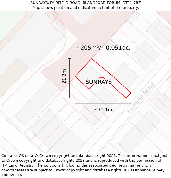 SUNRAYS, FAIRFIELD ROAD, BLANDFORD FORUM, DT11 7BZ: Plot and title map