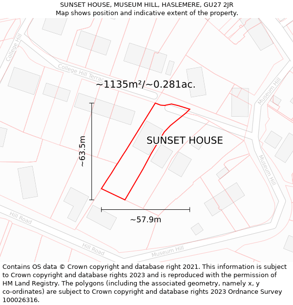 SUNSET HOUSE, MUSEUM HILL, HASLEMERE, GU27 2JR: Plot and title map