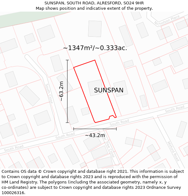 SUNSPAN, SOUTH ROAD, ALRESFORD, SO24 9HR: Plot and title map