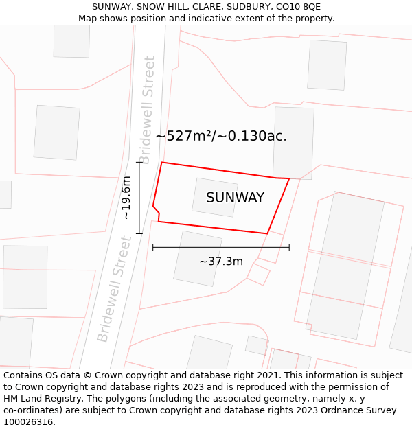 SUNWAY, SNOW HILL, CLARE, SUDBURY, CO10 8QE: Plot and title map