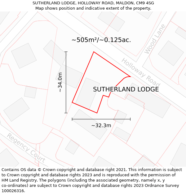 SUTHERLAND LODGE, HOLLOWAY ROAD, MALDON, CM9 4SG: Plot and title map