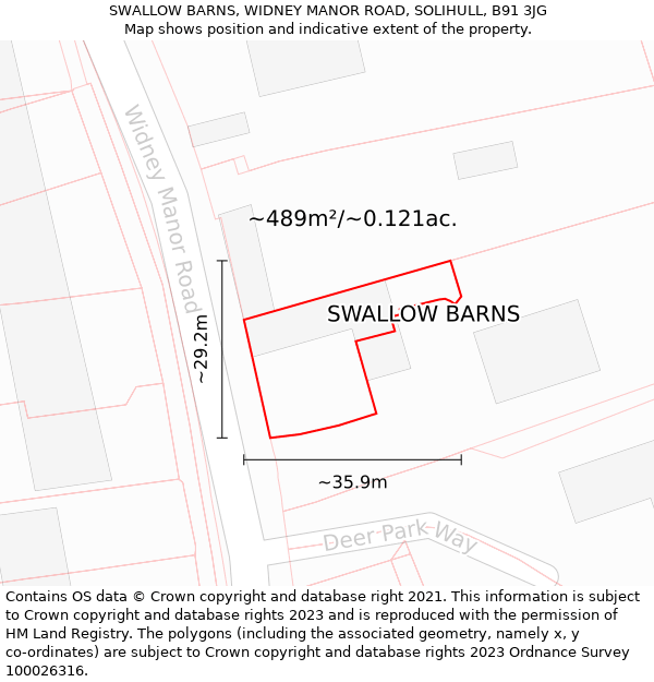 SWALLOW BARNS, WIDNEY MANOR ROAD, SOLIHULL, B91 3JG: Plot and title map