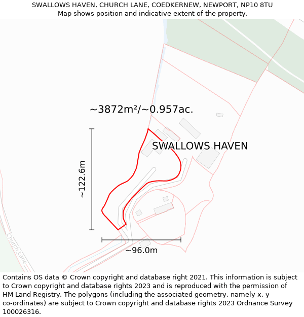 SWALLOWS HAVEN, CHURCH LANE, COEDKERNEW, NEWPORT, NP10 8TU: Plot and title map