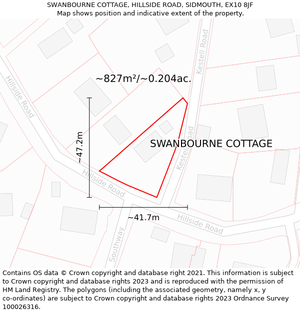 SWANBOURNE COTTAGE, HILLSIDE ROAD, SIDMOUTH, EX10 8JF: Plot and title map
