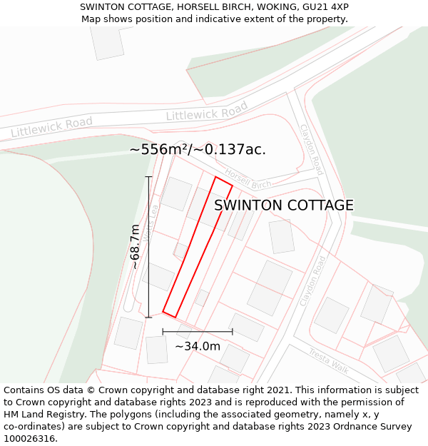 SWINTON COTTAGE, HORSELL BIRCH, WOKING, GU21 4XP: Plot and title map