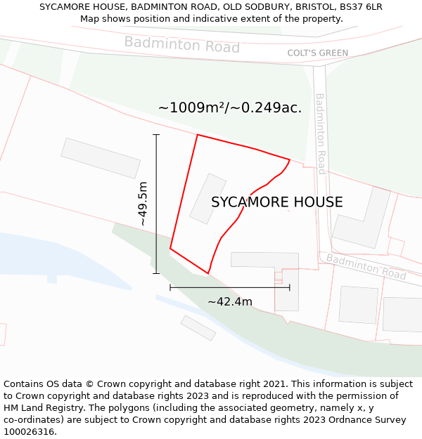 SYCAMORE HOUSE, BADMINTON ROAD, OLD SODBURY, BRISTOL, BS37 6LR: Plot and title map