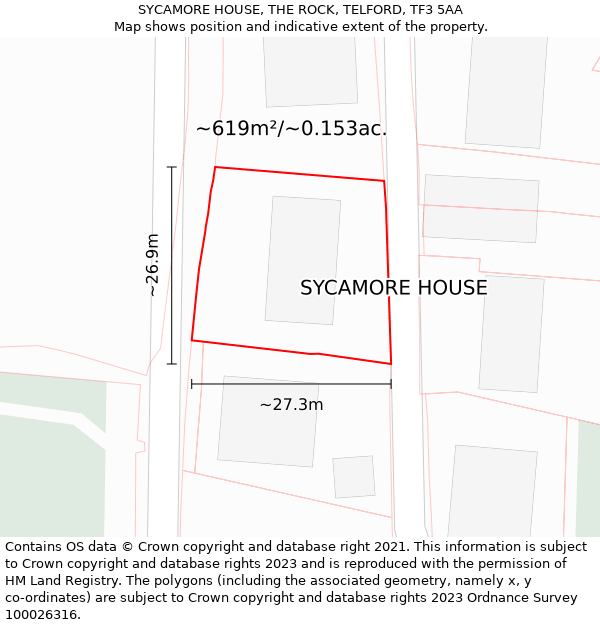 SYCAMORE HOUSE, THE ROCK, TELFORD, TF3 5AA: Plot and title map