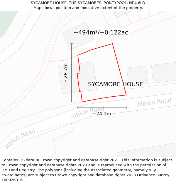 SYCAMORE HOUSE, THE SYCAMORES, PONTYPOOL, NP4 6LD: Plot and title map