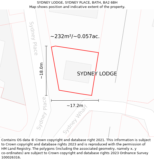 SYDNEY LODGE, SYDNEY PLACE, BATH, BA2 6BH: Plot and title map