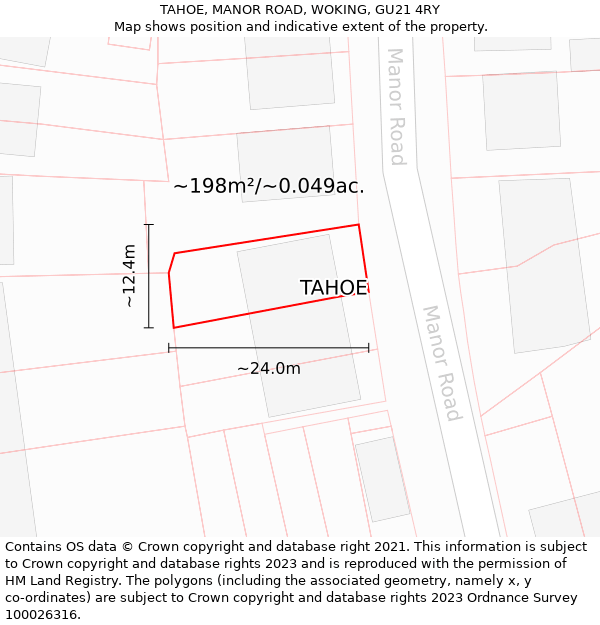 TAHOE, MANOR ROAD, WOKING, GU21 4RY: Plot and title map