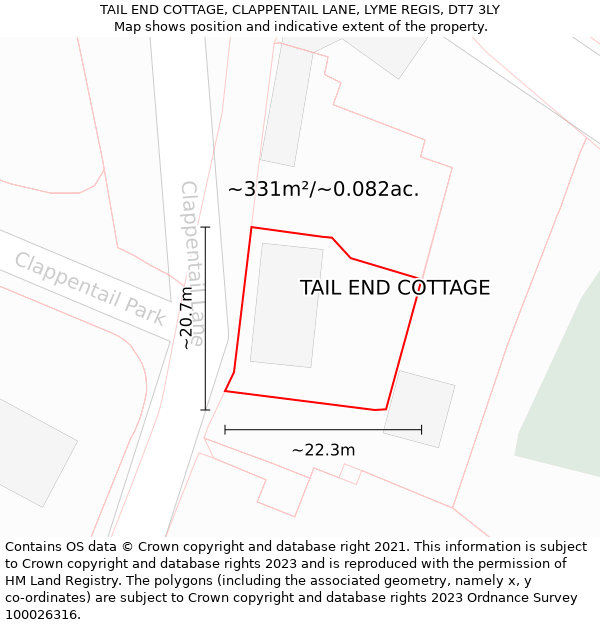 TAIL END COTTAGE, CLAPPENTAIL LANE, LYME REGIS, DT7 3LY: Plot and title map