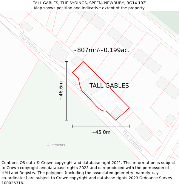 TALL GABLES, THE SYDINGS, SPEEN, NEWBURY, RG14 1RZ: Plot and title map