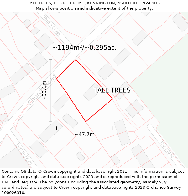 TALL TREES, CHURCH ROAD, KENNINGTON, ASHFORD, TN24 9DG: Plot and title map