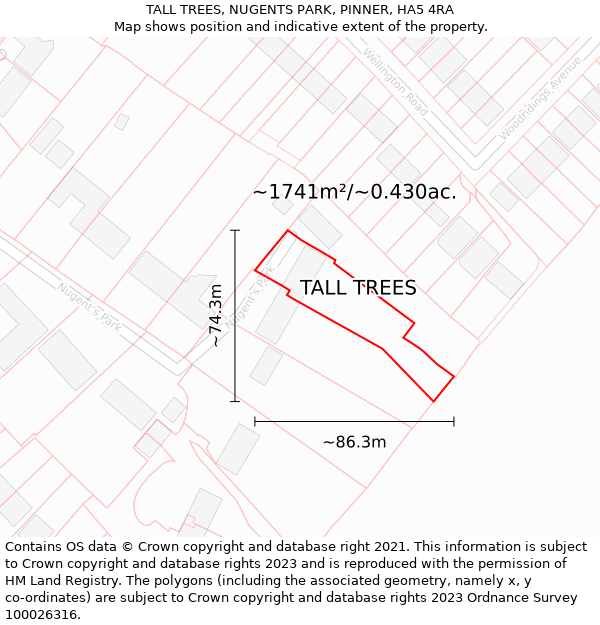 TALL TREES, NUGENTS PARK, PINNER, HA5 4RA: Plot and title map