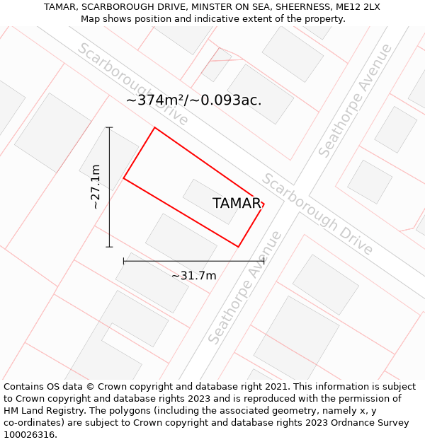 TAMAR, SCARBOROUGH DRIVE, MINSTER ON SEA, SHEERNESS, ME12 2LX: Plot and title map