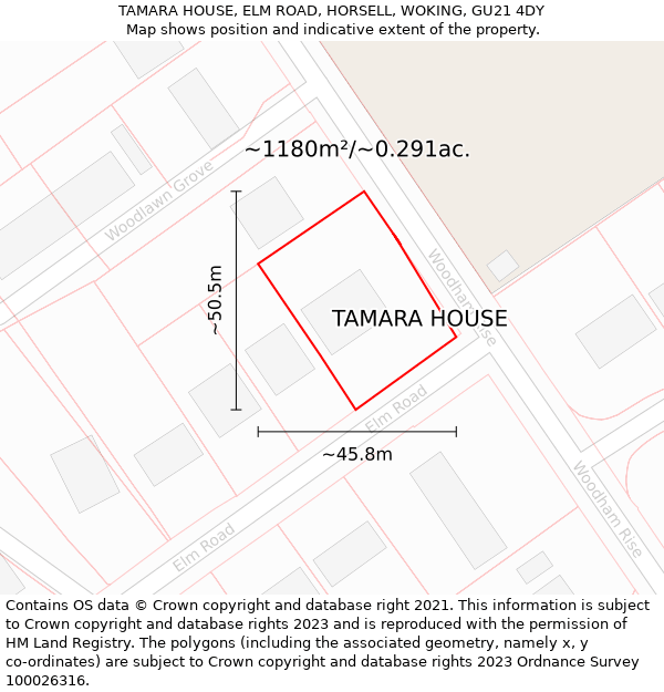 TAMARA HOUSE, ELM ROAD, HORSELL, WOKING, GU21 4DY: Plot and title map