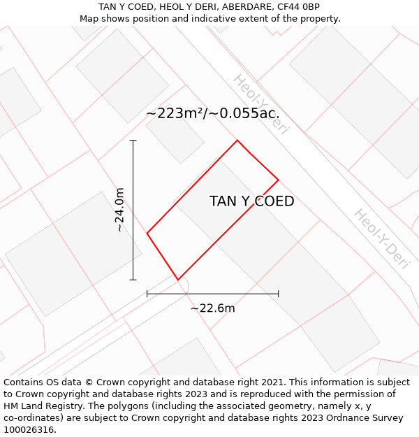 TAN Y COED, HEOL Y DERI, ABERDARE, CF44 0BP: Plot and title map