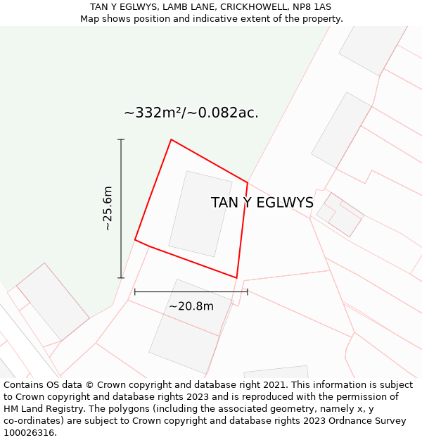 TAN Y EGLWYS, LAMB LANE, CRICKHOWELL, NP8 1AS: Plot and title map
