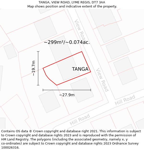 TANGA, VIEW ROAD, LYME REGIS, DT7 3AA: Plot and title map