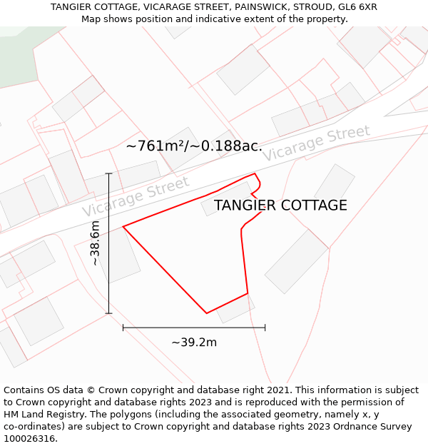 TANGIER COTTAGE, VICARAGE STREET, PAINSWICK, STROUD, GL6 6XR: Plot and title map