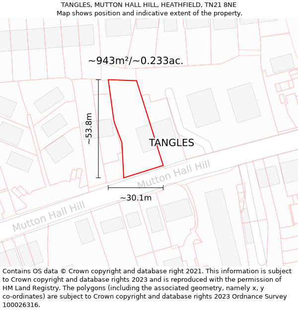 TANGLES, MUTTON HALL HILL, HEATHFIELD, TN21 8NE: Plot and title map