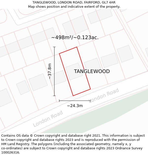 TANGLEWOOD, LONDON ROAD, FAIRFORD, GL7 4AR: Plot and title map